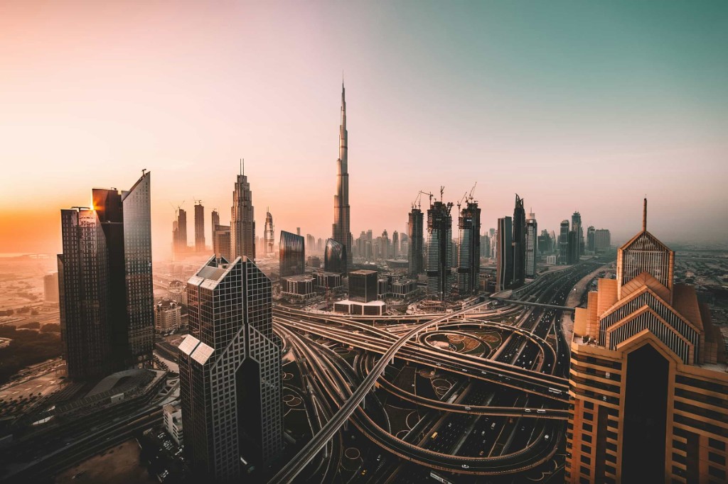 Abu Dhabi skyline ved solnedgang, De Forenede Arabiske Emirater