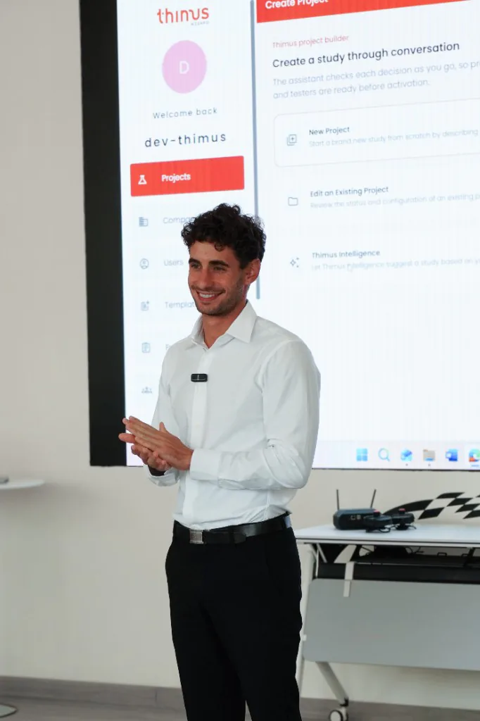 A Dev Centre House engineer presenting the T-box research software